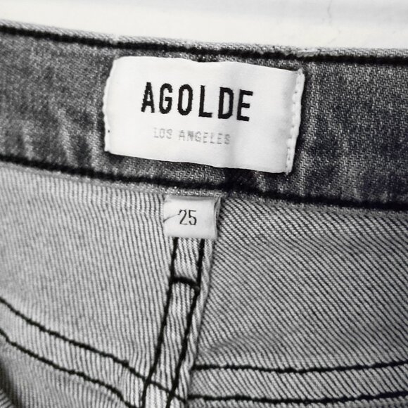 AGOLDE‎ Nico High Waist Rise Slim Jeans Risk Grey Stone Wash 25 Raw Hem $198 - Picture 9 of 16